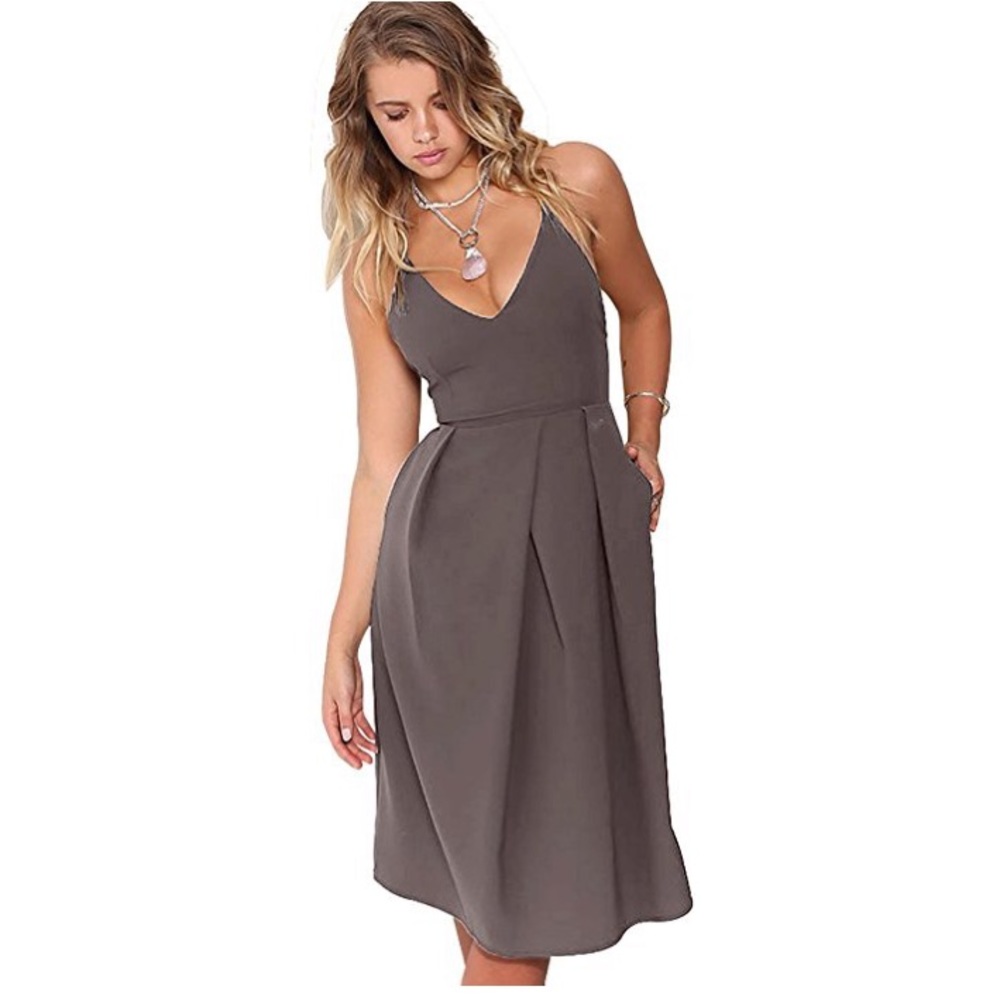 V neck midi dress with pockets